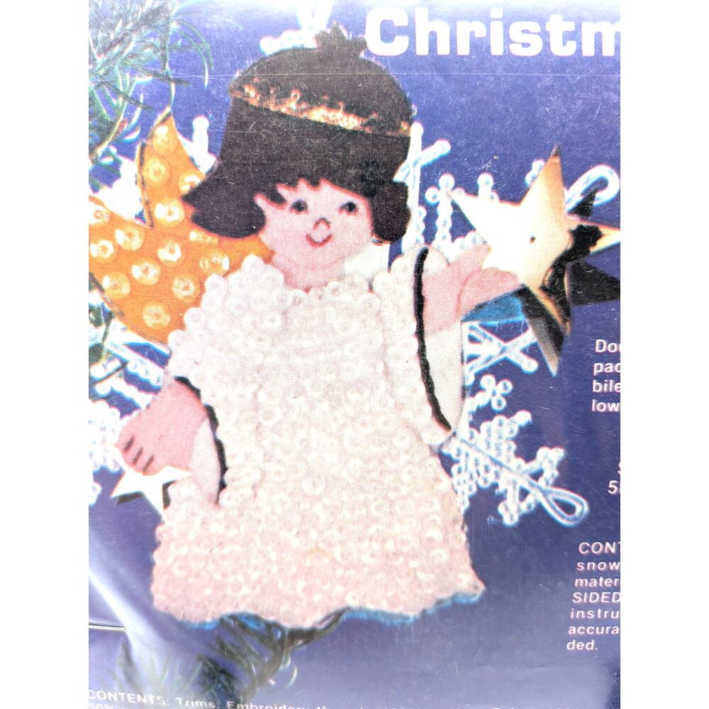 EDNA LOONEY Christmas Needleart Kit Star Angel 6in Double Sided Felt Sequin